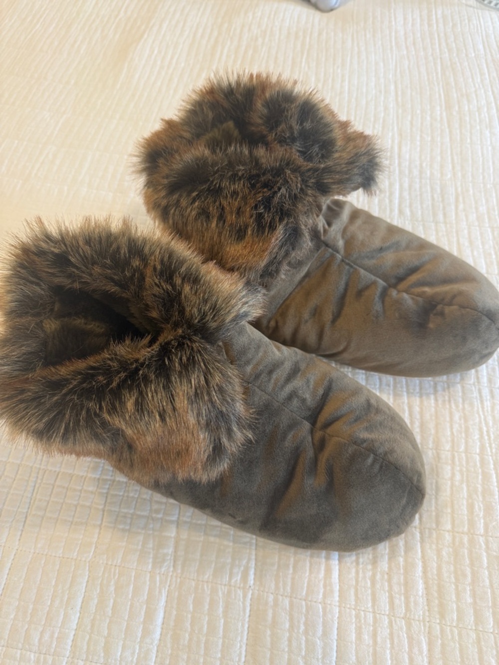 RH Plush Faux Fur Cuff Women’s Slipper Mules - Brown Large